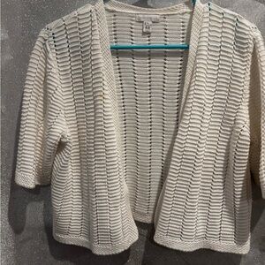 Charter Club White Textured Knit Cardigan Sweater